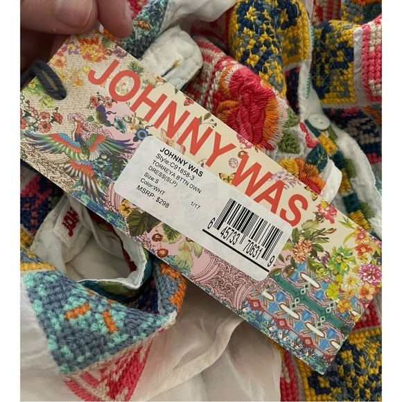 JOHNNY WAS Torreya White Multicolor Embroidered Button Down Sleeveless Dress S - Picture 10 of 10